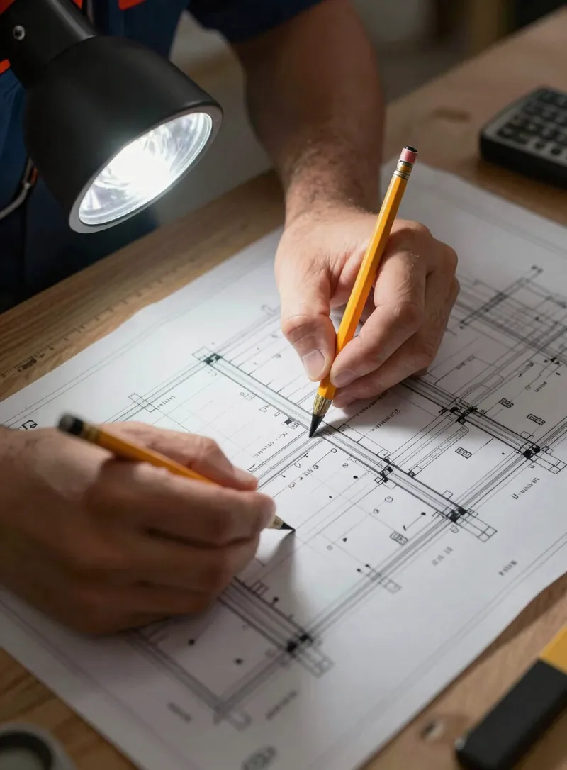 Engineer drawing a system layout by hand